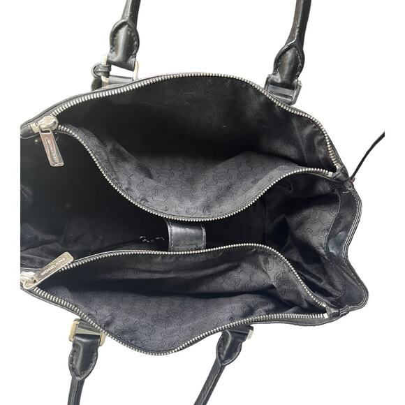 Michael Kors black leather silver tote handbag expandable magnetic zip closure - Picture 3 of 6